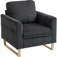 Accent Chair Pocket Spring Modern Industrial Armchair Metal Legs Livingroom Dark Grey