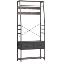 Coat Rack Shoe Storage Hall Tree Industrial Coat Stand Shoe Bench 10 Removable Hooks 2 Fabric Drawers Clothes Rail Entryway Hallway