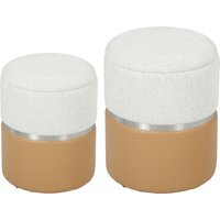 Nesting Round Ottoman Storage Set 2 Cream Brown