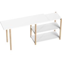Computer Desk Storage Shelves Modern Writing Desk Bamboo Frame Home Office 150 cm Oak