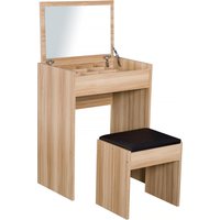 Dressing Table Set Padded Stool Dresser Flip up Mirror purpose Wood Grain