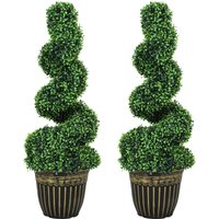 Set 2 Artificial Plants Topiary Spiral Boxwood Trees Pot Home Indoor Outdoor Decor 90cm Aosom UK