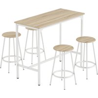 5 Piece Bar Table Set 4 Stools Metal Frame Footrest Kitchen Wood