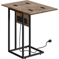 Compact Table Charging Station & Foldable Top Home Storage Table Living Room & Bedroom Rustic Aosom UK