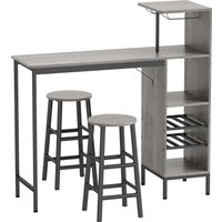 3 Pieces Dining Room Set 2 Round Stools Footrest 6 Tier Dining Table Storage Shelves