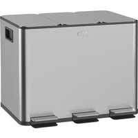 3 x Pedal Bin Steel Triple Kitchen Bin Soft Close Lid Removable Inner Buckets Fingerprint Proof Tone