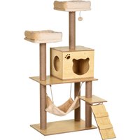130cm Cat Tree Indoor Cats Level Plush Cat Tower Five Scratching Posts Two Perches Cat House Hammock