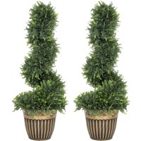 Set 2 Artificial Plants Topiary Spiral Boxwood Cypress Trees Pot Home Indoor Outdoor Decor 90cm