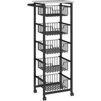 Five Basket Mobile Kitchen Island Brakes Grey Black