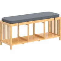 Bamboo Shoe Bench Entryway Storage Bench Padded Cushion Open Shelf Wood Finish