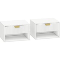 Set 2 Wall Mounted Nightstands Floating Bedside Tables Fluted Drawer Open Shelf Small Bedroom