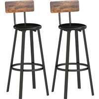Upholstered Bar Stools Set 2 Backrest Footrest Rustic Brown