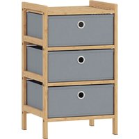Chest Drawers 3 Fabric Drawers Narrow Dresser Bamboo Frame Light Grey