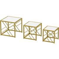 Nesting Coffee Tables Set 3 Square Side Tables Metal Frame Living Room Bedroom Office White