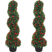 Artificial Spiral Topiary Tree Set 2 Indoor Outdoor Fake Plants 630 Leaves 90cm