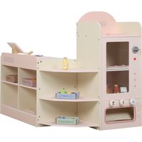 AIYAPLAY Supermarché pour enfant, marchande en bois, caisse enregistreuse, distributeur et accessoires, 90,7x60x73,8cm, vert