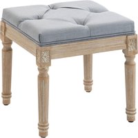 HOMCOM Vintage Foot Stool, Tufted Square Footrest with Wood Legs, Light Grey