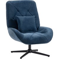 Accent Chair Chenille Upholstered Swivel Armchair Lumbar Pillow High Back Deep Seat Metal Legs Dark Blue