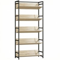 Bookshelf 5 Tier Metal Frame Room Divider Bookcase Storage Shelves Living Room Oak