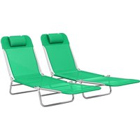 Set Two Steel Frame Sun Loungers Reclining Backs Dark Green