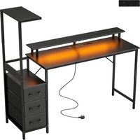 147cm Gaming Desk Charging Station Monitor Stand Computer Table Home Office RGB Lights