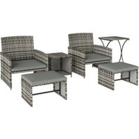 6 Piece Rattan Garden Furniture Space Saving Patio Furniture Set Nesting Tables Chairs Stools Cushions