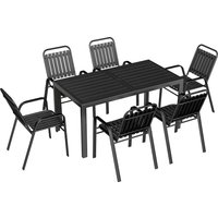 7 Pieces Outdoor Dining Set Umbrella Hole Garden Table Chairs Set 6 Metal Table Stackable Chairs