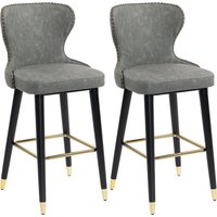 Bar Stools Set 2 PU Leather Barstools Back Footrest Wood Legs Kitchen Counter Breakfast Bar