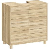 HOMCOM Waschbeckenunterschrank, Badschrank mit U-Aussparung, Lamellentüren, verstellbares Regal, Push-to-Open, 60 x 30 x 60 cm, Natur Aosom