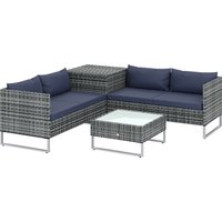 4 Piece Rattan Garden Furniture Set Outdoor Corner Sofa Set Storage Table Loveseats Cushions Dark Blue