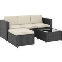 3 Pieces Garden Furniture Set w Cushions PE Rattan Wicker Conversation Corner Sofa Set