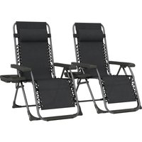 Zero Gravity Chairs Set 2 Folding Sunloungers Reclining Garden Chairs Cup Holder Headrest