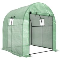Greenhouse Polytunnels w Three layer Plastic Cover Walk Grow House w Doors & Mesh Windows 1.8x1.8x2m Aosom UK