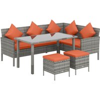 6 Seater Rattan Dining Set Sofa Table Footstool Outdoor w Cushion Garden Furniture