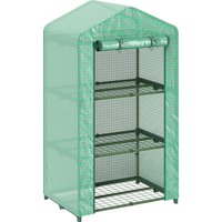 3 Tier Mini Greenhouse Portable Garden Grow House Roll Up Door Wire Shelves 69 x 49 x 125 cm