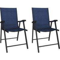 Folding Garden Chairs Set 2 Foldable Garden Dining Chairs High Back Armrests Texteline Seat Navy Blue