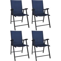 Folding Garden Chairs Set 4 Foldable Garden Dining Chairs High Back Armrests Texteline Seat Navy Blue