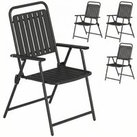 Folding Garden Chairs Garden Dining Chairs Plastic Slatted Seat Back Armrests Steel Frame Set 4