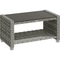 Outdoor Side Table 2 tier Storage Rattan End Table Patio 90 cm