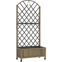 Raised Garden Bed Metal Trellis Wooden Elevated Planter Box w Lockable Wheels Outdoor Raised Planter Carbonised