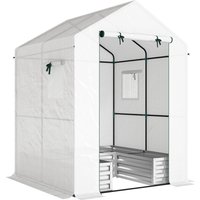 Mini Greenhouse Raised Garden Bed Galvanised Walk Greenhouse Roll Up Windows 56" x 56" x 75"