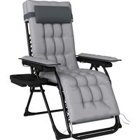 Zero Gravity Chair Folding Sun Lounger Reclining Garden Chair Arm Pads Cushion Cup Holder Headrest Light Grey