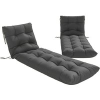 Sun Lounger Cushions Only Garden Lounge Chair Cushions Set 2 Sunbed Replacement Pads 4 Ties Dark Grey
