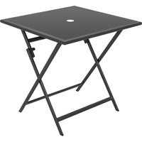 Folding Outdoor Dining Table Square Garden Table Tempered Glass Top Parasol Hole Garden Patio 70 x 70 x 70 cm