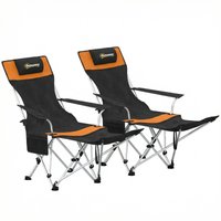 Set 2 Reclining Folding Camping Chair w Detachable Footrest Storage Bag Cup Holder & Headrest Lightweight Portable Camp Chair Beach Picnic Orange