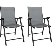 Folding Garden Chairs Set 2 Foldable Garden Dining Chairs High Back Armrests Texteline Seat Light Grey