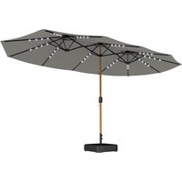 Double Sided Garden Parasol Base Included & 48 Solar LED Lights Patio Umbrella Crank Handle 4.6m Light Grey