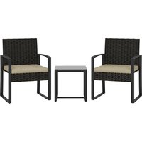 Rattan Bistro Set 3 Piece Garden Furniture Set Glass Top Table Cushions