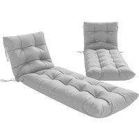 Sun Lounger Cushions Only Garden Lounge Chair Cushions Set 2 Sunbed Replacement Pads 4 Ties Light Grey