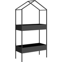 2 Tier Plant Stand Outdoor Indoor Metal Plant Stand Hook House Shaped Pots Holder Display Rack